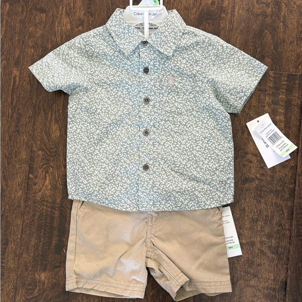 Calvin Klein Kids' Blue and White Patterned Shirt